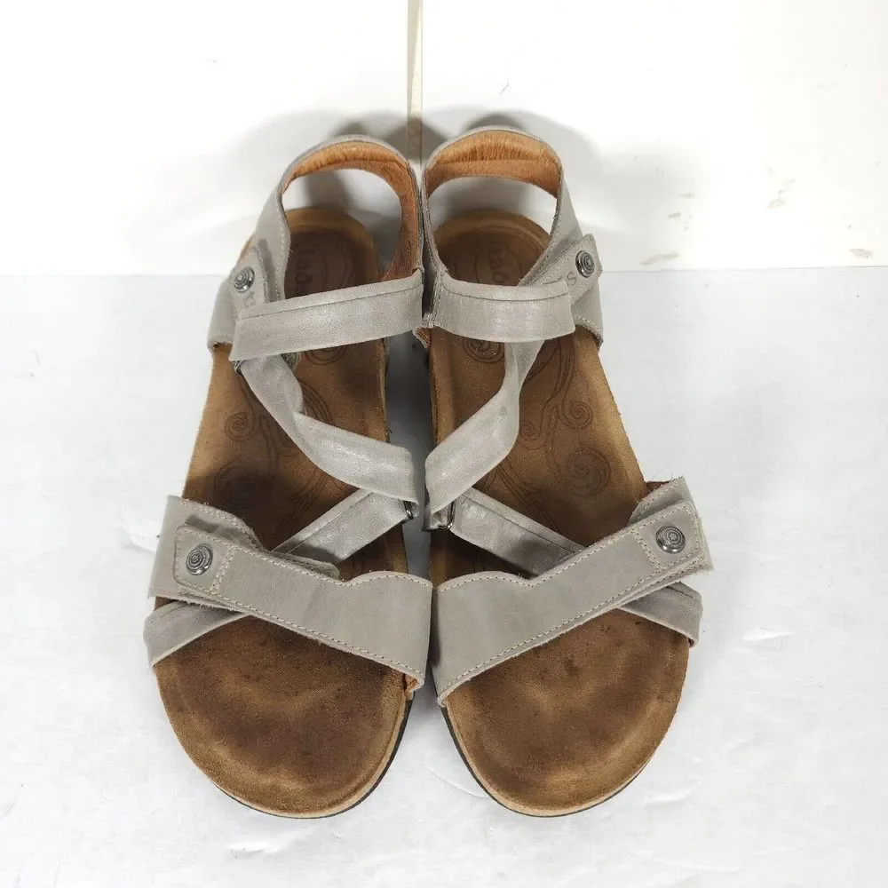 Taos Women’s Trulie US8-8,5 Taupe Leather Woven Wedge CrissCros Strappy Sandal_3